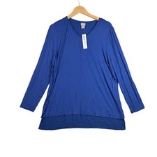 New Chico's V-neck Long Sleeve Chiffon Hem Shirt size Large Blue picture