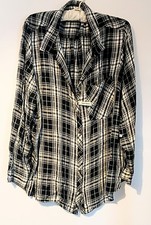 Terra Sky Warm Flannel Shirt Womens Plus Size 3X Black White Plaid Button Front picture