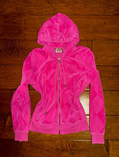 Juicy Couture Women's OG vintage Pink Velour Hooded Full Zip Logo Hoodie Size M picture