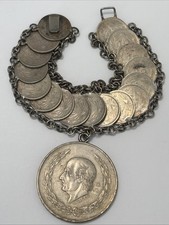 VINTAGE Mexico 1905-1913 10 Centavos & 1953 5 Pesos 17 Silver Coins Bracelet picture
