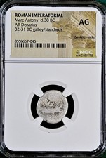 Marc Antony Silver Denarius 30BC Roman Imperatorial NGC Graded Legionary Genuine picture