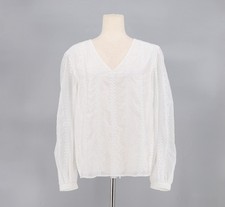 NWT ANN TAYLOR White Embroidered V-Neck Popover Blouse Size M picture