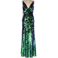 NWT Sho Tadashi Shoji Green Blue Mermaid Sequin Evening Gown Iridescent Shimmery picture
