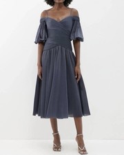 BNWT Zimmermann Off Shoulder Pleated Midi Dress- 2 Navy Gorgeous picture