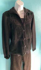Maurice Sasson Women Cardigan Leather S Vintage 90s Whimsigoth Grunge Cowl Neck picture