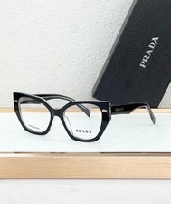 PRADA QM5538 Black Cat Eye Eyeglasses Silver Accent Luxury Optical Frame picture