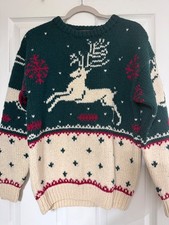 Rare Vtg 1990 Eddie Bauer Wool Reindeer Knit Sweater Ugly Christmas S picture