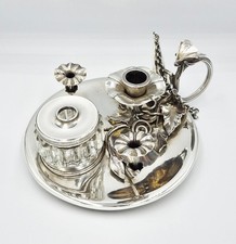 FINE EARLY VICTORIAN STERLING SILVER NATURALISTIC INKSTAND London 1839 picture