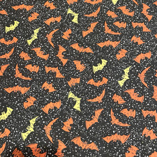 Vintage Halloween Black White Orange Yellow Bats Halloween 1.20 Yd x 44 in Wide picture