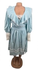 Vtg 80s Prairie Dress Blue Lace Ruffle Gunne Sax Handmade By Peggy Women S picture