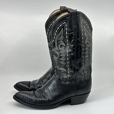 VTG Dan Post 6830 Lizard Skin Cowboy Boots Mens Size 10.5 Black Western Stitched picture