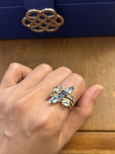 Stunning Authentic EFFY 14K Gold Multi-Color Blue Topaz & Diamond Cocktail Sz6.5 picture