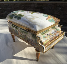 Rare Vtg French Sevres Style Baby Grand Piano Box Pastoral Hunt Scene picture