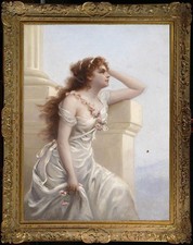 Hand Painted Oil Painting Classical Beauty Lady Portrait White Dress Flower Art picture
