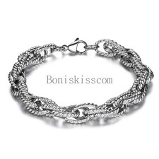2021 Unique Men's Stainless Steel Chain Bracelet 8 Inches Length Silver Tone picture