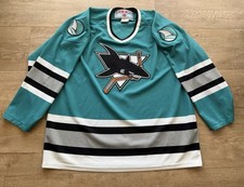 Vintage 1990s CCM San Jose Sharks Maska Jersey Hockey NHL Teal White Black XL picture