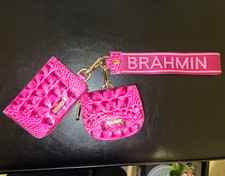 Brahmin Pink Logo Wristlet Strap Set w/ Pouches Card Holder Keychain Charm picture