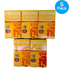 Trojan Ultra Ribbed Lubricated Latex Condoms 12 Count 5 Pack New picture