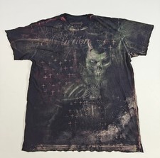 Affliction Royalty Rogue Large Skeleton Crucifix Cross Y2K Black AOP picture