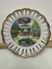 Vintage Catskill Game Farm NY Souvenir Plate Pierced Gold Trim Animals 5” picture