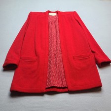 Carlisle Wool Silk Cardigan Jacket Womens 4 Red Excellent Vintage Lined Pocket picture