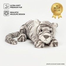 Jellycat Sacha Snow Tiger Large Plush Toy 18 inch Grey and Cream Design picture