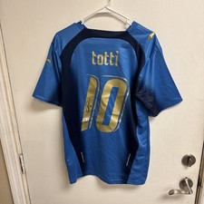Autographed/Signed Francesco Totti Italy Blue Futbol Jersey Beckett Size M picture