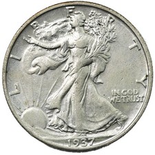 1937-S San Francisco Walking Liberty Half Dollar 50C AU Cleaned Detail picture
