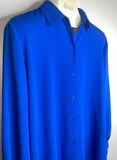 Investments Plus Size Woman 1X Cobalt Blue Button Up Long Sleeve Blouse Top picture