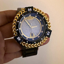 Invicta Reserve Men’s Automatic Date Analog Textured Gold Dial Black/Gold SS picture