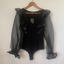 Fate Womens Organza Sleeve Body Suit Large Black Witchy Whimsigoth Fairy Grunge picture