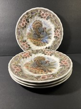 Myott Churchill Thanksgiving Salad Plates 8”Bird Flowers Set of 4 VTG 70s NOS picture