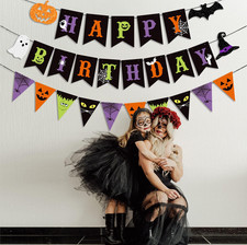 Colorful Halloween Happy Birthday Banner and Halloween Pattern Pennant picture