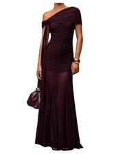 Verdusa Red Violet Off Shoulder Ruched Mesh Maxi Dress  Size Small picture