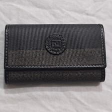 Fendi Iconic Brown Striped 6 Key Key Fob Wallet Gold Tone Pequin Made in Italy picture