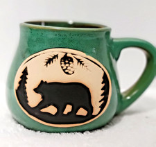 Cape Shore Authentic Stoneware Coffee Mug Bear Green/Brown Beanpot Style 16oz picture