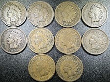 1900-1909 Indian Cent SET AVERAGE CIRC (10)Coins Total SKU056 picture