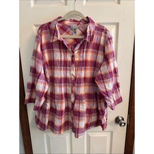 Catherines Purple, Pink & Orange Plaid Button Front Shirt picture
