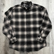 Pendleton Mason Black/White Shadow Plaid Flannel Button Shirt Cotton Sz Large picture