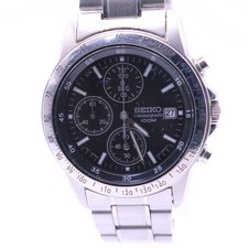 Seiko Chronograph 7T92-0DW0 Quartz Black Dial Watch New Battery 38mm 17cm picture