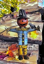 NEW Primitive HALLOWEEN SCARECROW RECYCLED METAL SID HARVEST Jack O Lantern 12