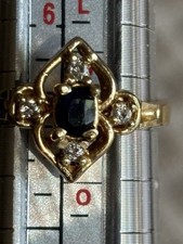 14K Yellow Gold Sapphire Diamond Ring 3.29 Grams picture