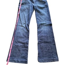 Vtg 7 For All Mankind Dojo Mia Jeans 30 Low Rise Wide Leg Flare USA 32x35 Blue picture