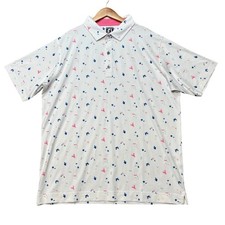 FootJoy Polo Shirt Mens XL White Clam Bake Print Athletic Golf 3 Button Placket picture