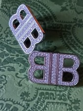 ICED OUT NEW DIAMOND BALENCIAGA EARRINGS STUDDED PIERCED SILVER OR GOLD PLATED picture