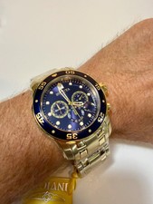 Invicta Pro Diver SCUBA 48mm Gold Blue Chronograph Mens Watch 0073 100M picture