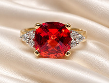 Vintage 10K Yellow Gold 10mm Mandarin Citrine Diamond Cocktail Ring Size 7 picture