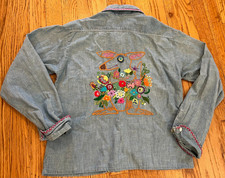 VTG 70s Big Mac JC Penney Chambray Shirt Hand Embroidered Flowers Boho Hippie S picture