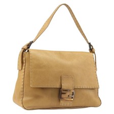 FENDI Selleria Mamma Baguette Shoulder Bag Leather Brown Gold Auth 200491A picture