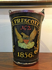 19th C. Canvas over Leather Fire Bucket 1856 J Prescott New York Hand Painted picture